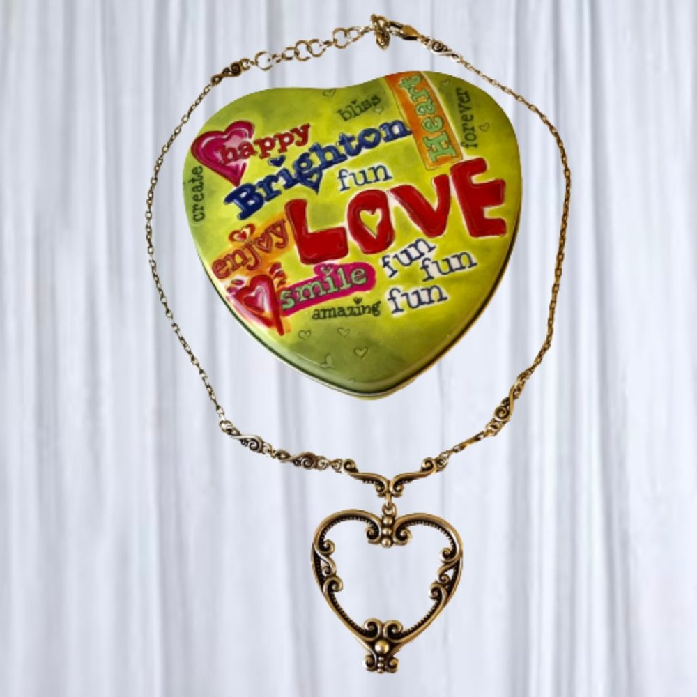 Brighton Heart Silver Crystal Pendant Necklace Palazzo with Love Tin